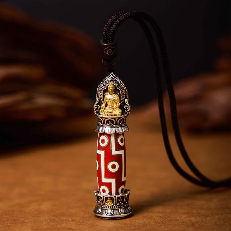Buddha Stonesチベット薬師如来 九眼天珠 守護ネックレスペンダント - 薬仏九眼天珠 - image 0