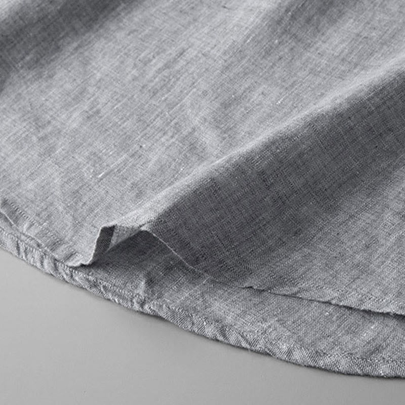 Buddha Stones無地長袖ボタンシャツリネンメンズ服 - image 10