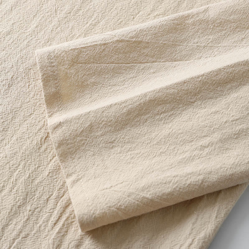 Buddha Stones無地長袖ボタンシャツコットンリネンメンズ服 - image 8