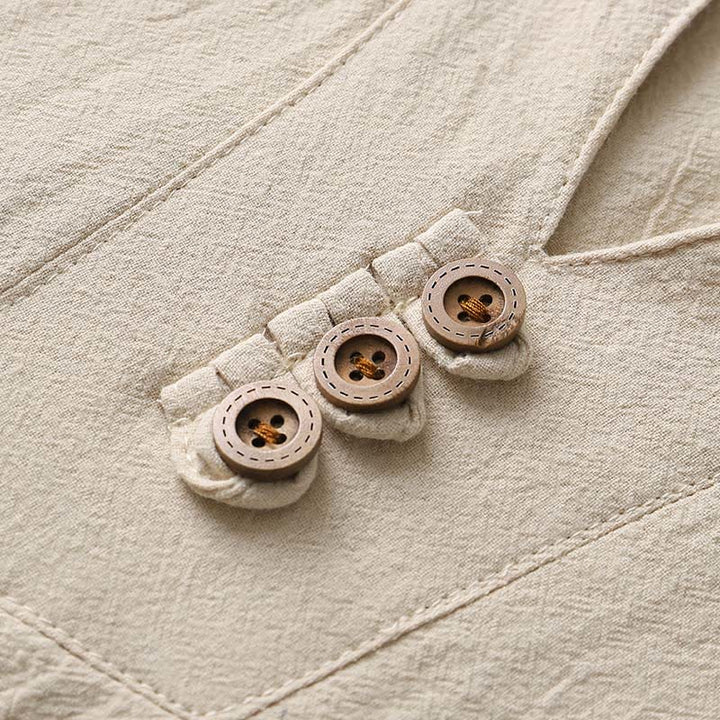 Buddha Stones無地長袖ボタンシャツコットンリネンメンズ服 - image 7