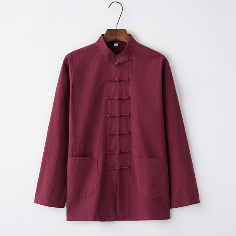 Buddha Stones唐蛙ボタン長袖シャツ コットン メンズ服 - クリムゾン - US/UK/AU44、 EU54 (4XL) - image 5