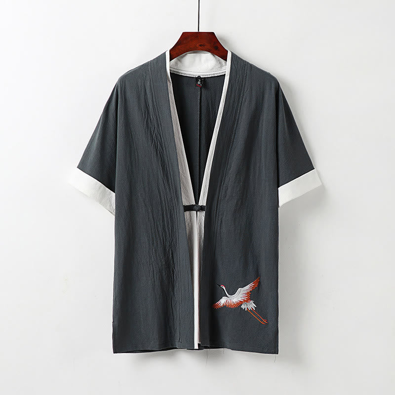 Buddha Stonesフェイクツーピースメンズ半袖カーディガン刺繍漢服快適コットンシャツ - グレー - US/UK/AU54、 EU64 (9XL) - image 11