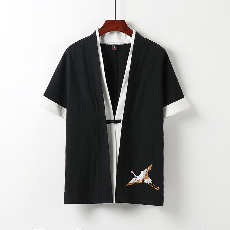 Buddha Stonesツーピース メンズ ハーフスリーブ 刺繍 漢服 快適 コットン 着物 - 黒 - US/UK/AU54、 EU64 (9XL) - image 1