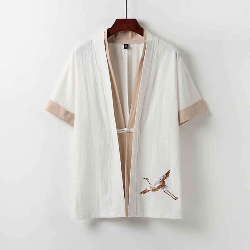 Buddha Stonesツーピース メンズ ハーフスリーブ 刺繍 漢服 快適 コットン 着物 - 白 - US/UK/AU54、 EU64 (9XL) - image 0