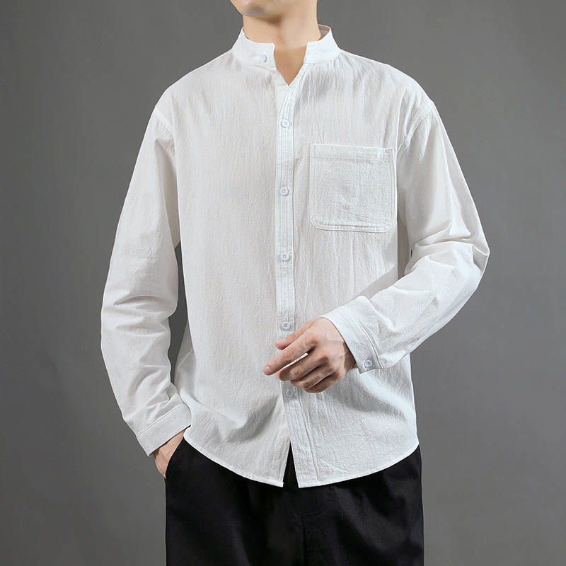 Buddha Stonesメンズ長袖シャツ（ポケット付き、スタンドカラー、快適シャツ） - 白 - US/UK/AU46、 EU56 (5XL) - image 9