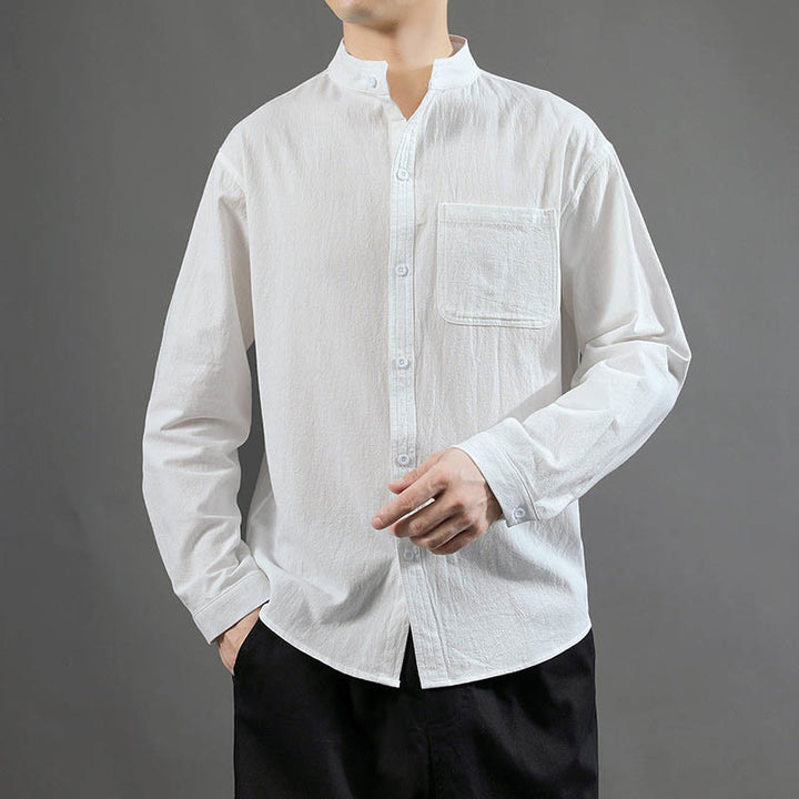 Buddha Stonesメンズ長袖シャツ（ポケット付き、スタンドカラー、快適シャツ） - 白 - US/UK/AU46、 EU56 (5XL) - image 9