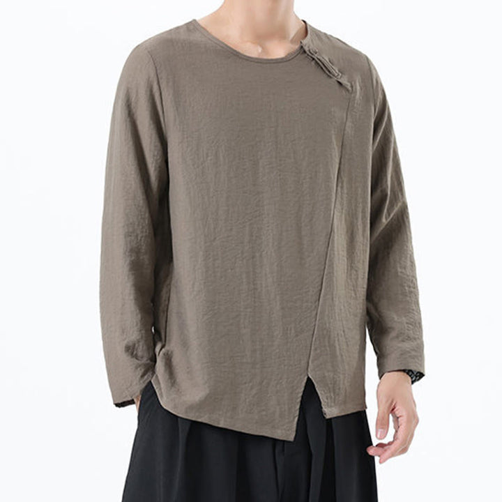 Buddha Stonesメンズ 長袖 ラウンドカラー コンフォート コットンリネン シャツ - image 3