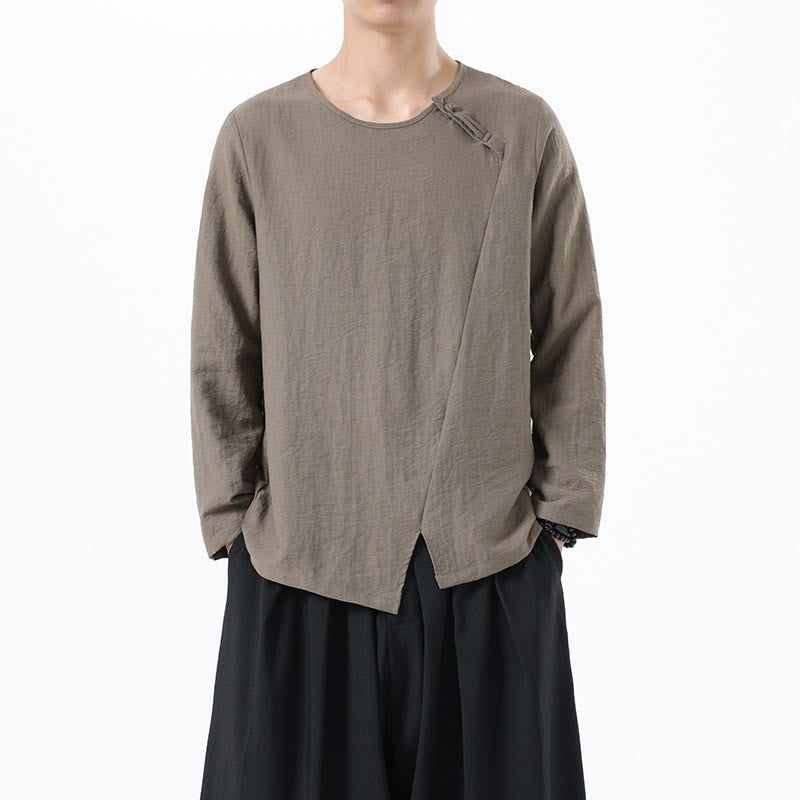 Buddha Stonesメンズ 長袖 ラウンドカラー コンフォート コットンリネン シャツ - タン - US/UK/AU46、 EU56 (5XL) - image 0