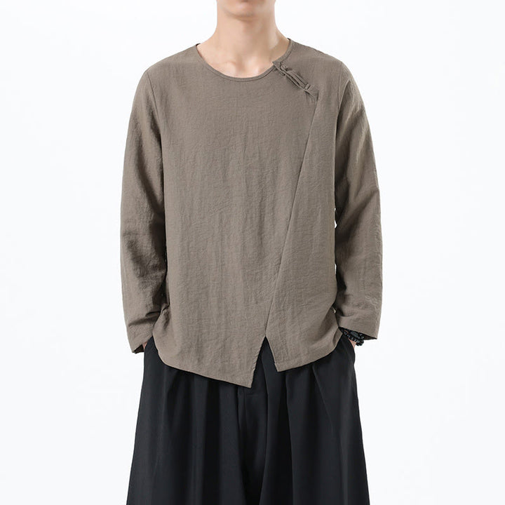 Buddha Stonesメンズ 長袖 ラウンドカラー コンフォート コットンリネン シャツ - タン - US/UK/AU46、 EU56 (5XL) - image 0