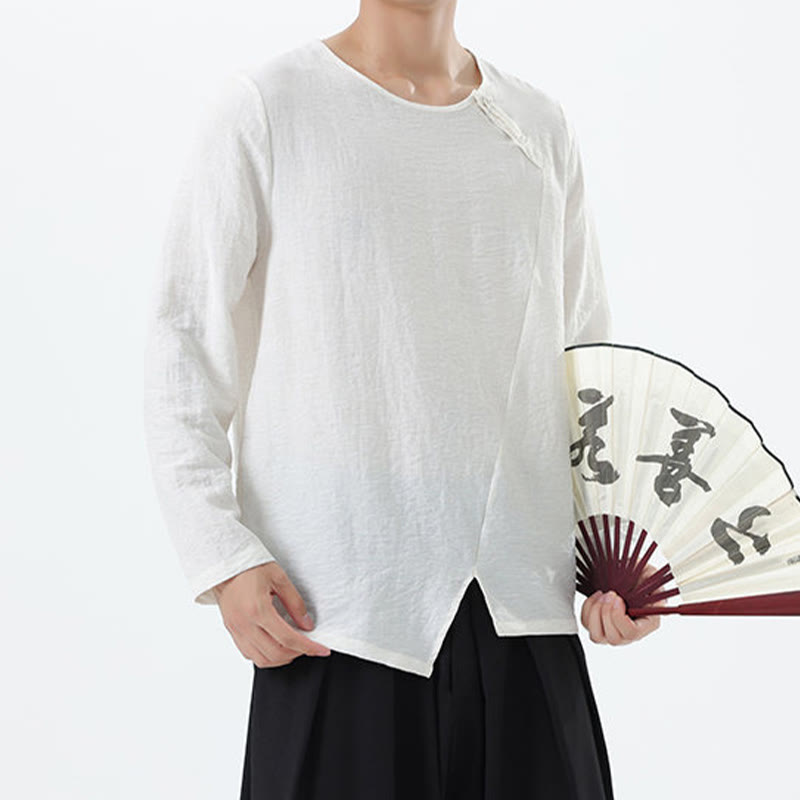 Buddha Stonesメンズ 長袖 ラウンドカラー コンフォート コットンリネン シャツ - image 7