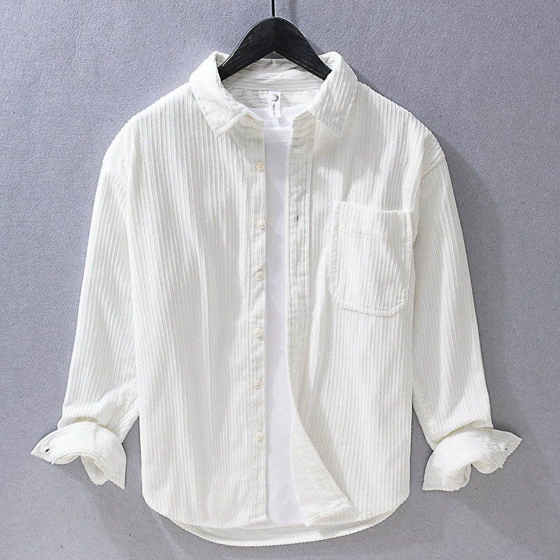 Buddha Stonesメンズ 長袖 ターンダウンカラー ポケット付き コーデュロイ カジュアルシャツ - 白 - US/UK/AU42、 EU52 (3XL) - image 9