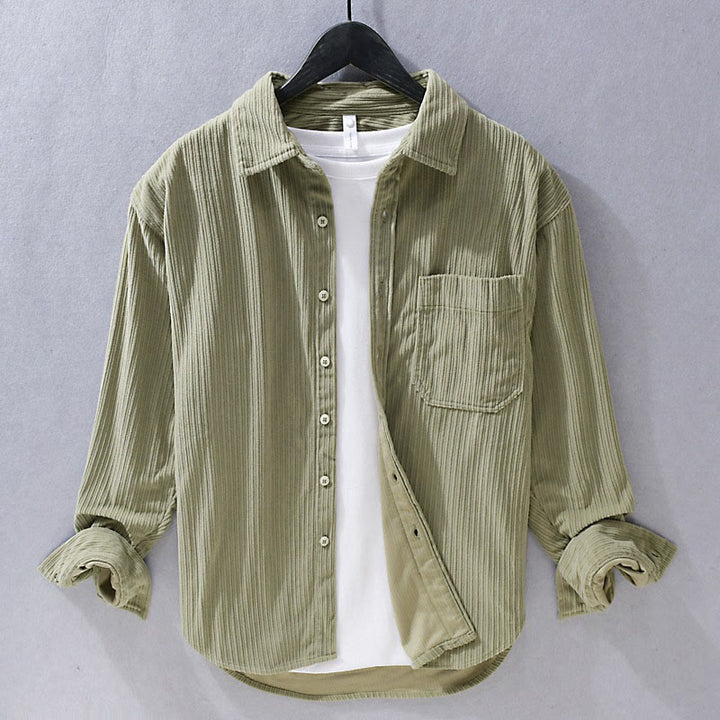 Buddha Stonesメンズ 長袖 ターンダウンカラー ポケット付き コーデュロイ カジュアルシャツ - ダークカーキ - US/UK/AU42、 EU52 (3XL) - image 5