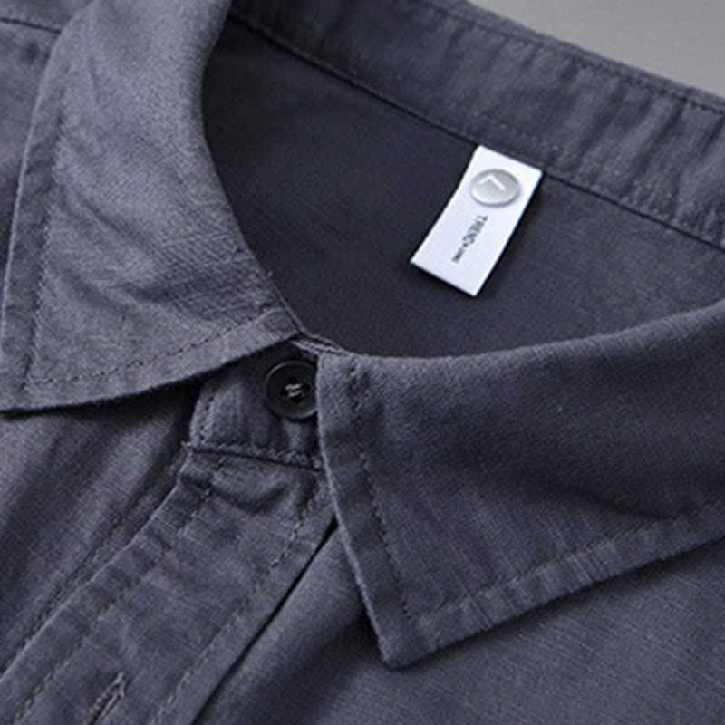 Buddha Stonesメンズ 長袖 ターンダウンカラー ポケット付き 純色 快適コットンシャツ - image 29