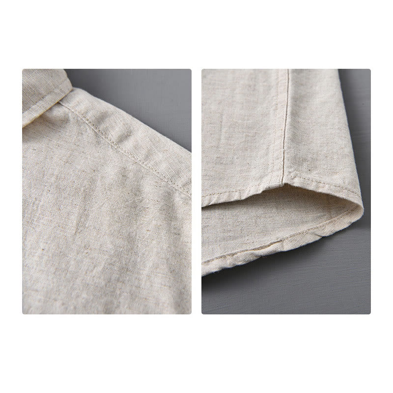 Buddha Stonesメンズ 長袖 ターンダウンカラー ポケット付き 純色 快適コットンシャツ - image 9