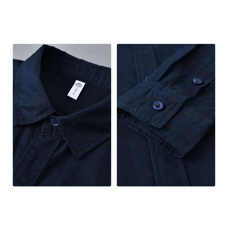 Buddha Stonesメンズ 長袖 ターンダウンカラー ポケット付き 純色 快適コットンシャツ - image 39