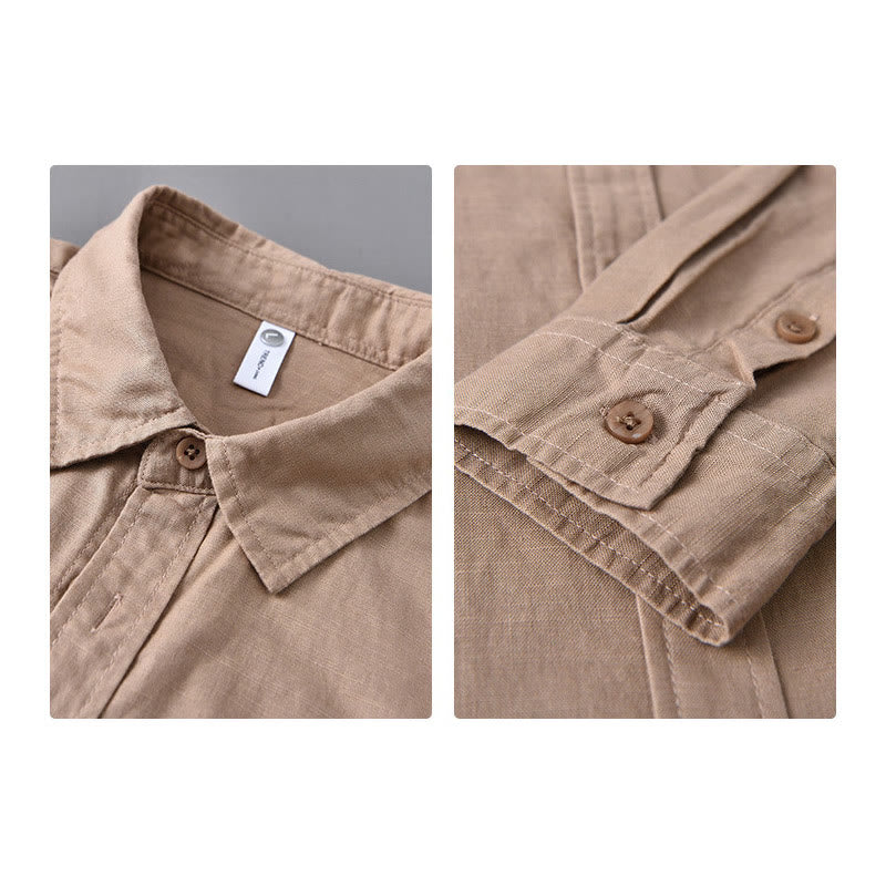 Buddha Stonesメンズ 長袖 ターンダウンカラー ポケット付き 純色 快適コットンシャツ - image 23