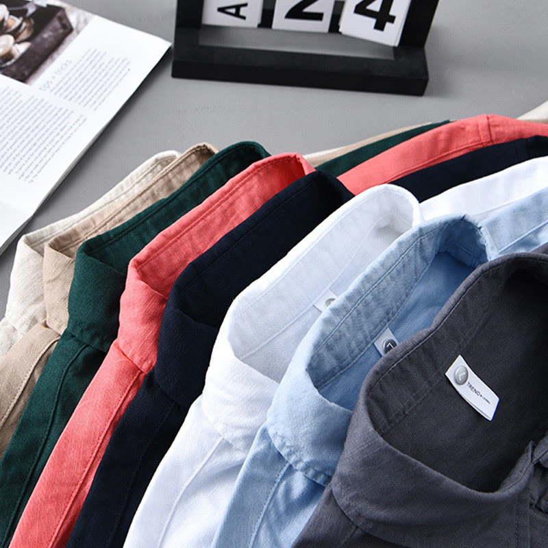 Buddha Stonesメンズ 長袖 ターンダウンカラー ポケット付き 純色 快適コットンシャツ - image 1