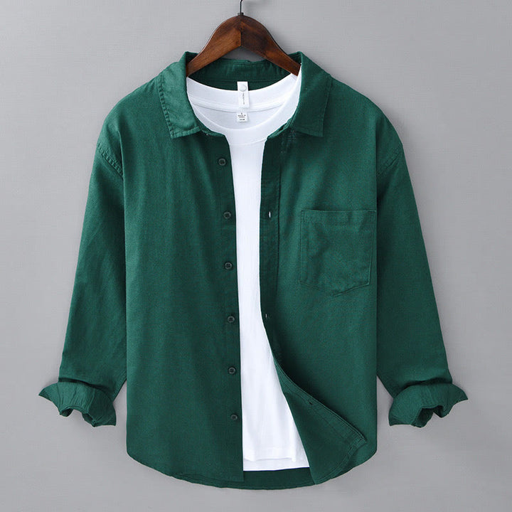 Buddha Stonesメンズ 長袖 ターンダウンカラー ポケット付き 純色 快適コットンシャツ - ダークグリーン - US/UK/AU42、 EU52 (3XL) - image 24