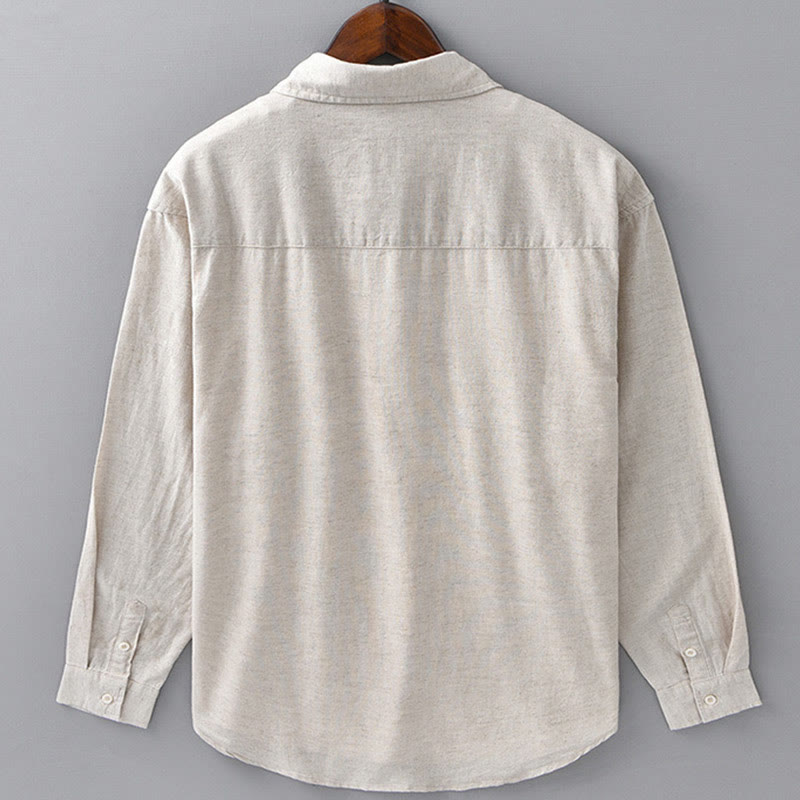 Buddha Stonesメンズ 長袖 ターンダウンカラー ポケット付き 純色 快適コットンシャツ - image 2