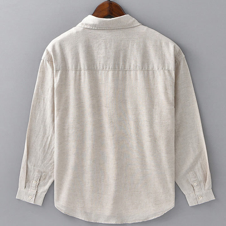 Buddha Stonesメンズ 長袖 ターンダウンカラー ポケット付き 純色 快適コットンシャツ - image 2