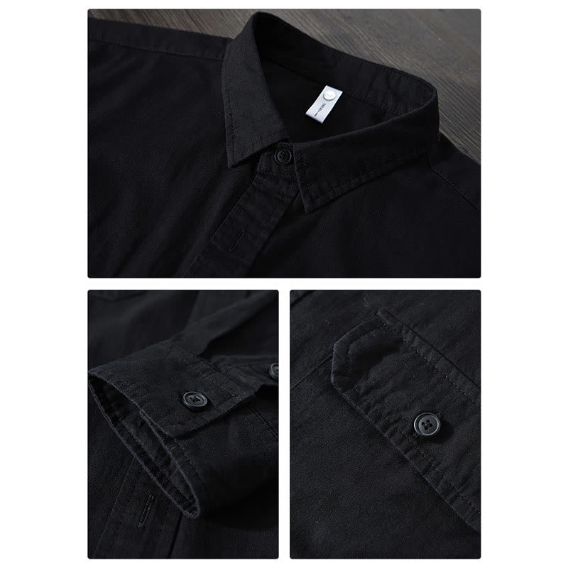 Buddha Stonesメンズ 長袖 ターンダウンカラー ポケット付き ピュアカラー カジュアル コットンシャツ - image 16