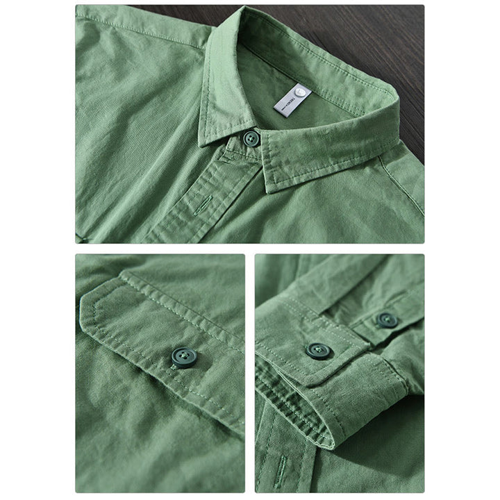Buddha Stonesメンズ 長袖 ターンダウンカラー ポケット付き ピュアカラー カジュアル コットンシャツ - image 10