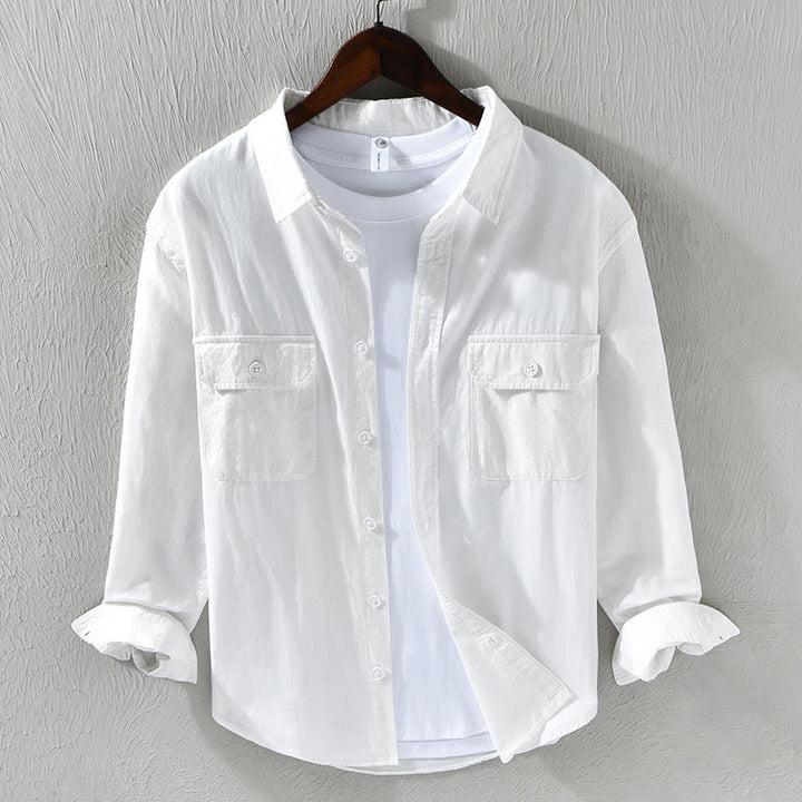 Buddha Stonesメンズ 長袖 ターンダウンカラー ポケット付き ピュアカラー カジュアル コットンシャツ - 白 - US/UK/AU46、 EU56 (5XL) - image 11