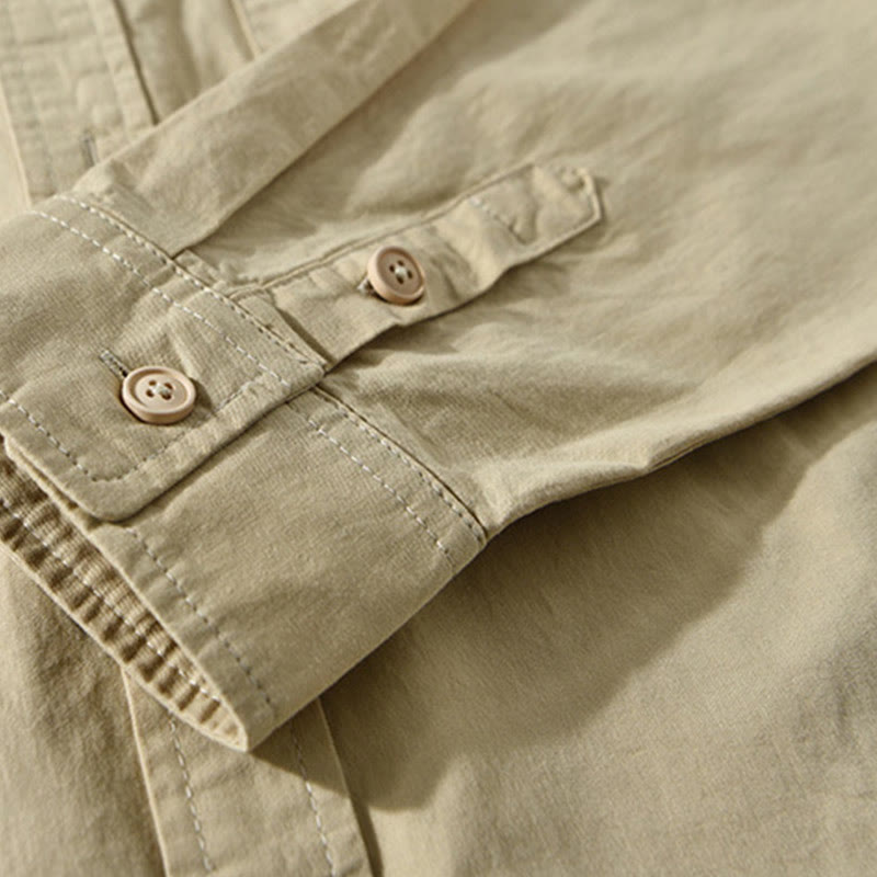 Buddha Stonesメンズ 長袖 ターンダウンカラー ポケット付き ピュアカラー カジュアル コットンシャツ - image 6