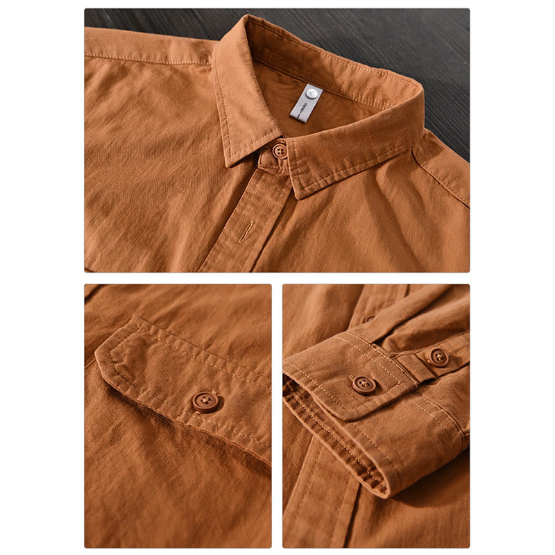 Buddha Stonesメンズ 長袖 ターンダウンカラー ポケット付き ピュアカラー カジュアル コットンシャツ - image 14