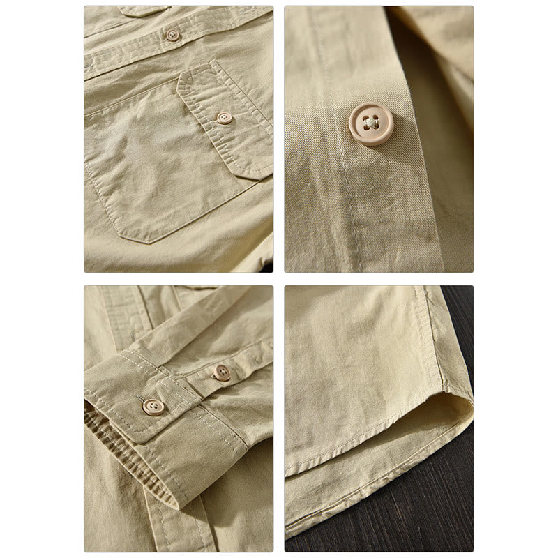 Buddha Stonesメンズ 長袖 ターンダウンカラー ポケット付き ピュアカラー カジュアル コットンシャツ - image 8