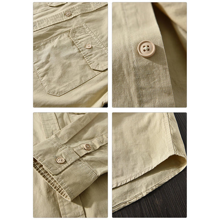 Buddha Stonesメンズ 長袖 ターンダウンカラー ポケット付き ピュアカラー カジュアル コットンシャツ - image 8