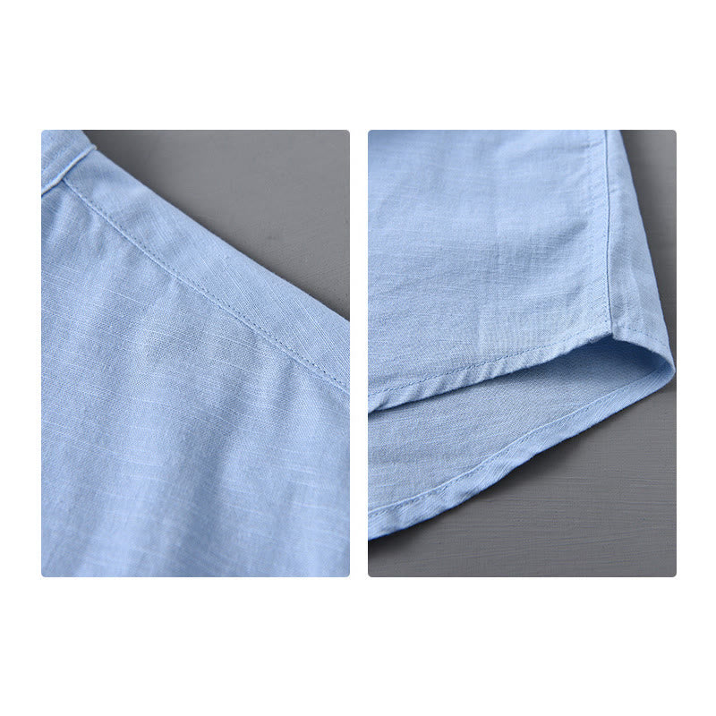 Buddha Stones メンズ 長袖 コットンリネン 無地 スタンドカラー ポケット付き カジュアルシャツ - image 15