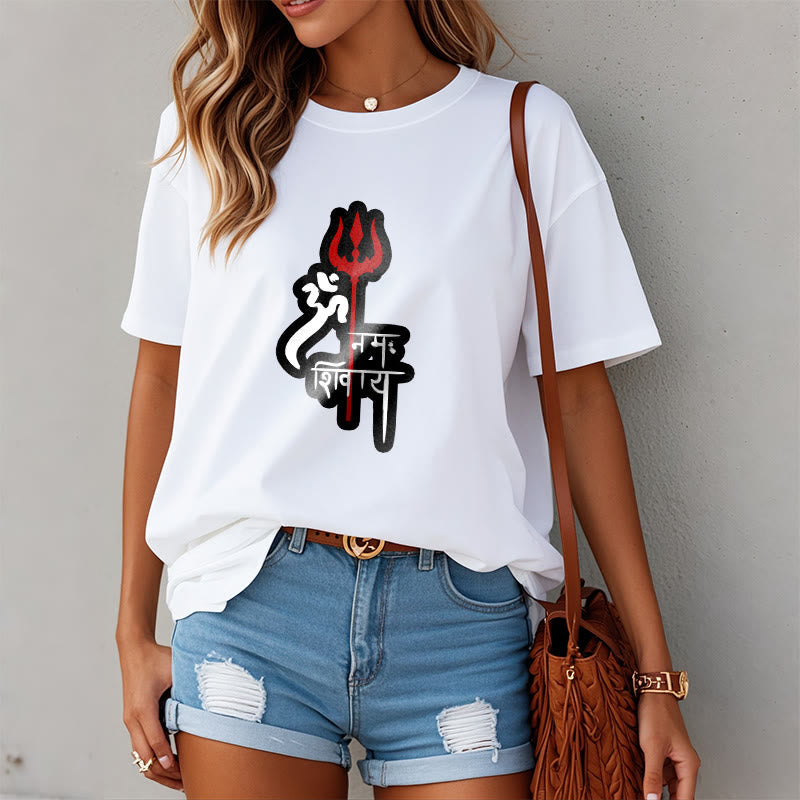 Buddha StonesOM NAMAH SHIVAYA 赤いトライデントプロフィール コットンTシャツ - image 16
