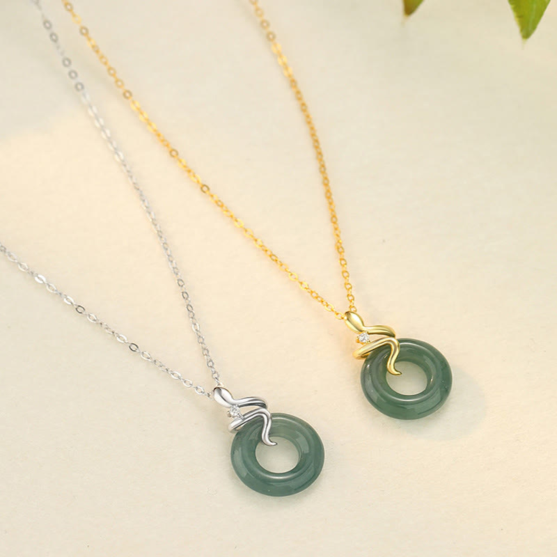 Buddha Stones 925スターリングシルバー 18Kゴールド 翡翠 ピース平和のお守りチャームスピリットスネーク ピースネックレスペンダント - image 5