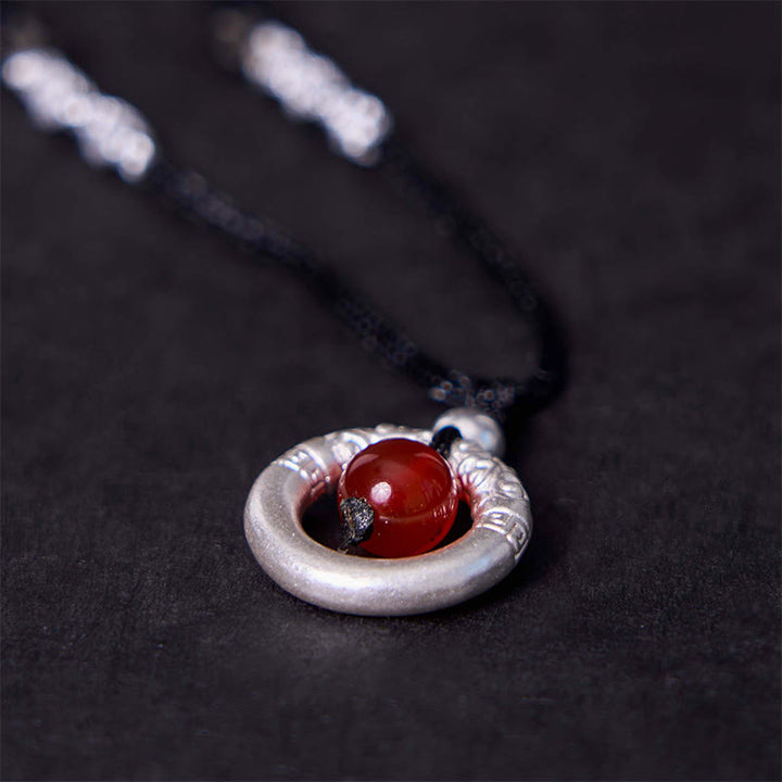 Buddha Stones999スターリングシルバー レッドアゲート ピースバックル 祝福ネックレスペンダント