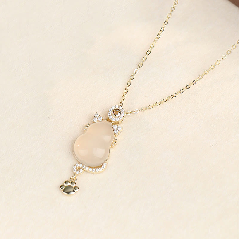 Buddha Stones 925スターリングシルバー 14Kゴールド ホワイトジェイド ひょうたん 猫守護ネックレスペンダント - 14Kゴールド - image 9