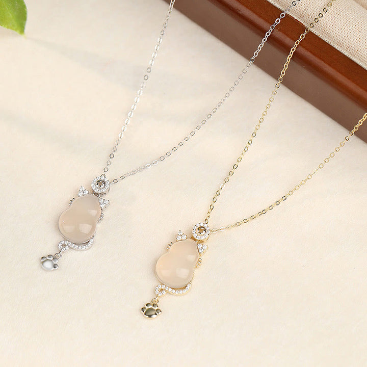 Buddha Stones 925スターリングシルバー 14Kゴールド ホワイトジェイド ひょうたん 猫守護ネックレスペンダント - image 10
