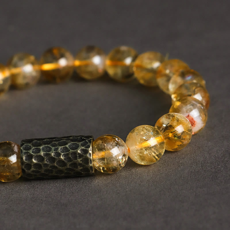 Buddha Stonesシトリン サンダルウッド 菩提樹の種子保護 ダブルラップブレスレット