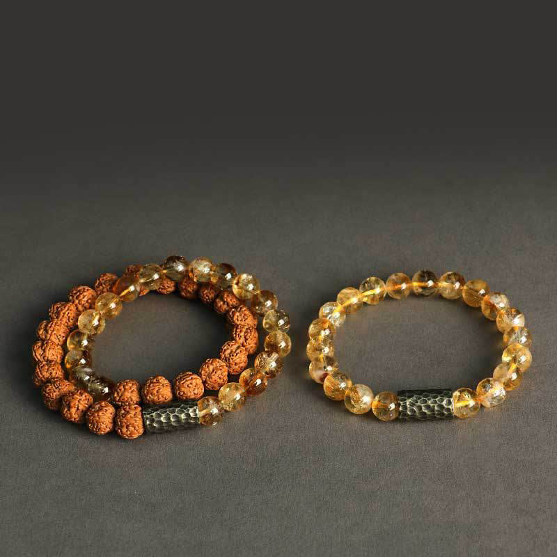 Buddha Stonesシトリン サンダルウッド 菩提樹の種子保護 ダブルラップブレスレット