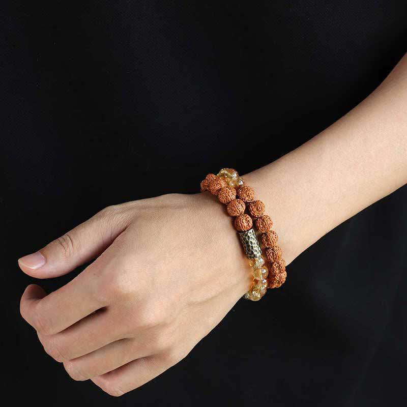 Buddha Stonesシトリン サンダルウッド 菩提樹の種子保護 ダブルラップブレスレット