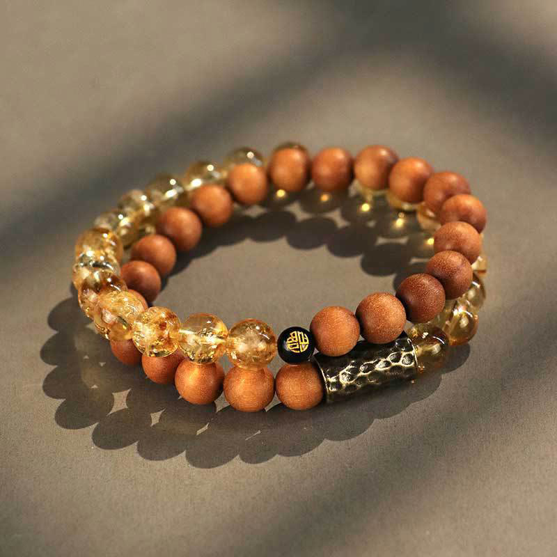 Buddha Stonesシトリン サンダルウッド 菩提樹の種子保護 ダブルラップブレスレット
