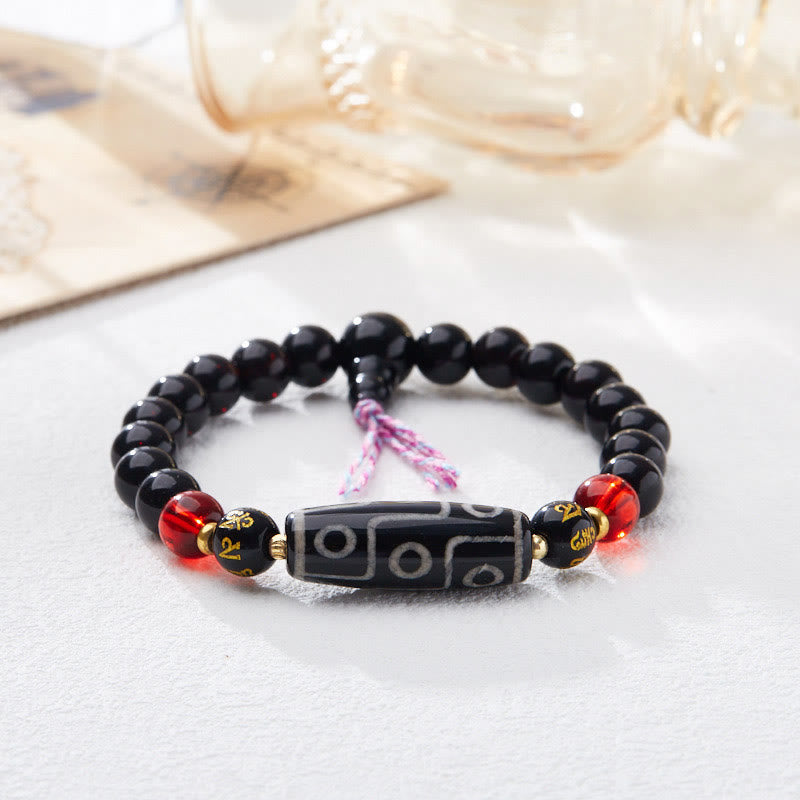 Buddha Stonesチベット九眼天珠 ブラックオニキス 六芒星 富の守護ブレスレット