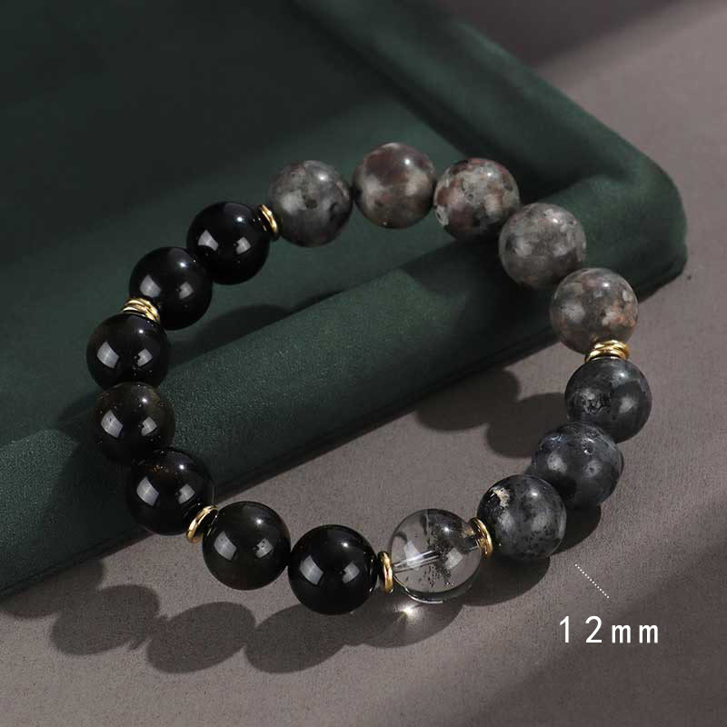 Buddha Stones925スターリングシルバー ブラックオニキス ゴールドシーン オブシディアン 溶岩タイガーアイ 六芒星 富の守護ブレスレット - ブラックオニキス（手首周り14～16cm） - image 1