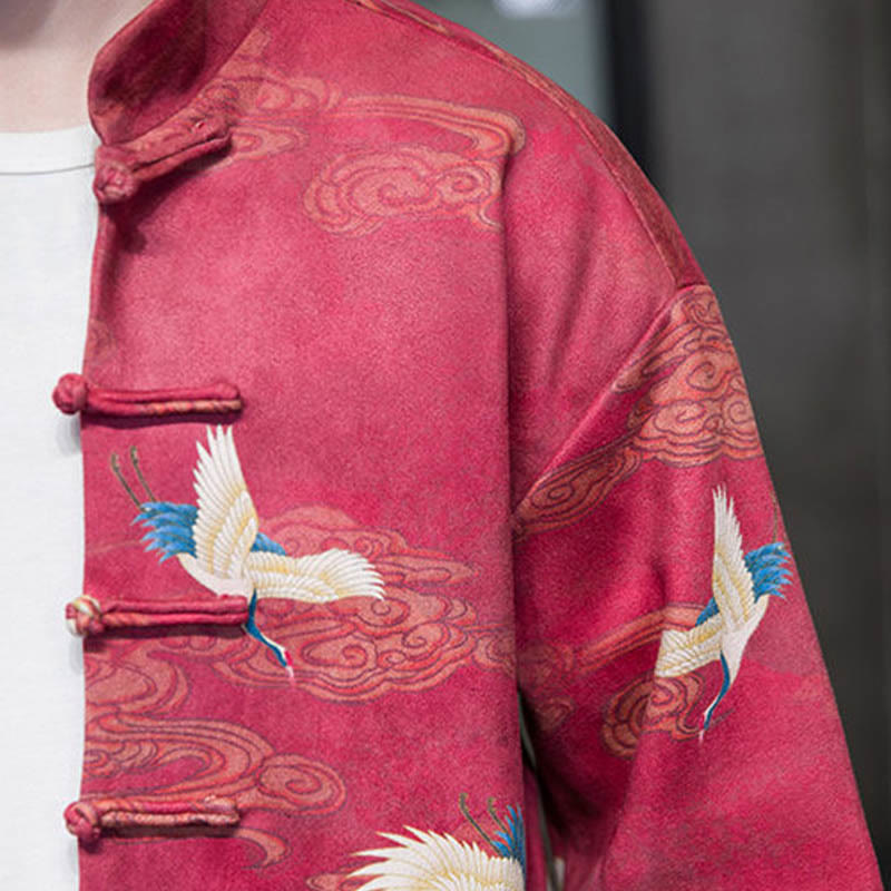 Buddha Stonesカエルボタン 中国唐装 鶴のキャラクター ロングシャツ コットンスエード メンズ ジャケット 衣類 - image 24