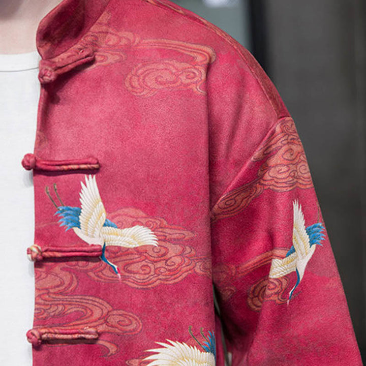 Buddha Stonesカエルボタン 中国唐装 鶴のキャラクター ロングシャツ コットンスエード メンズ ジャケット 衣類 - image 24