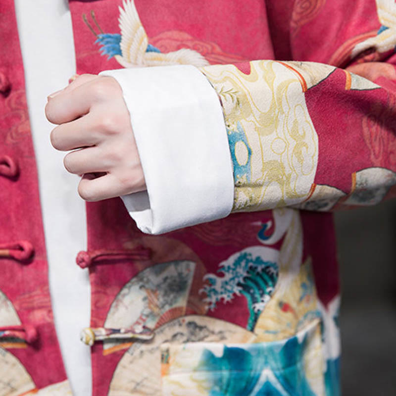 Buddha Stonesカエルボタン 中国唐装 鶴のキャラクター ロングシャツ コットンスエード メンズ ジャケット 衣類 - image 26