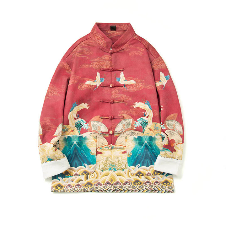 Buddha Stonesカエルボタン 中国唐装 鶴のキャラクター ロングシャツ コットンスエード メンズ ジャケット 衣類 - image 27