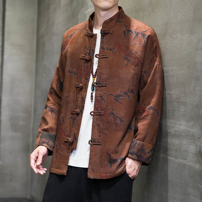 Buddha Stonesカエルボタン 中国唐装 ロングシャツ コットン メンズ ジャケット 衣類 - ダークゴールデンロッド - US/UK/AU46、 EU56 (5XL) - image 9