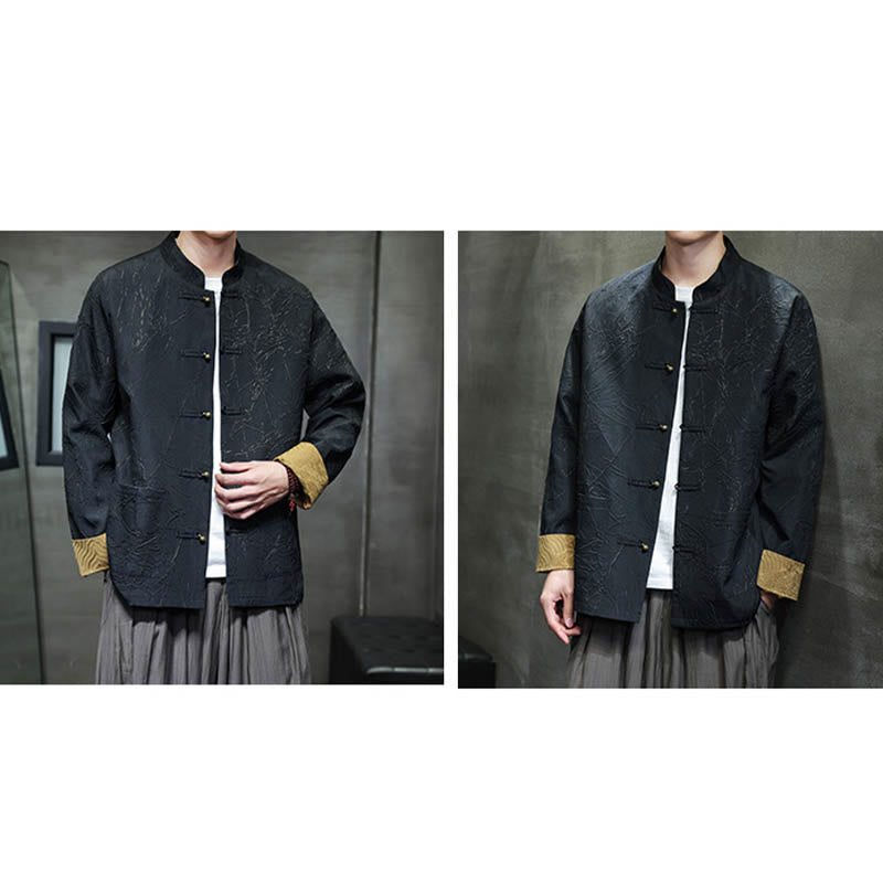 Buddha Stones唐装カジュアルフロッグボタン長袖ナイロンメンズジャケットシャツ衣類 - image 7