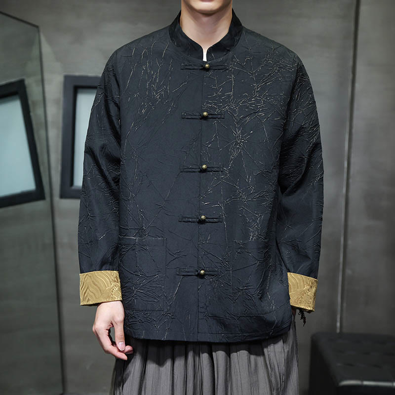 Buddha Stones唐装カジュアルフロッグボタン長袖ナイロンメンズジャケットシャツ衣類 - image 2